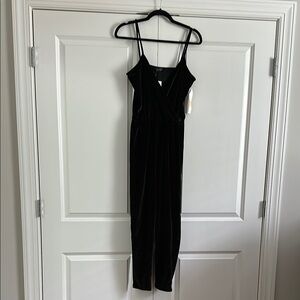 Topshop Black Velvet Sleeveless Jumpsuit